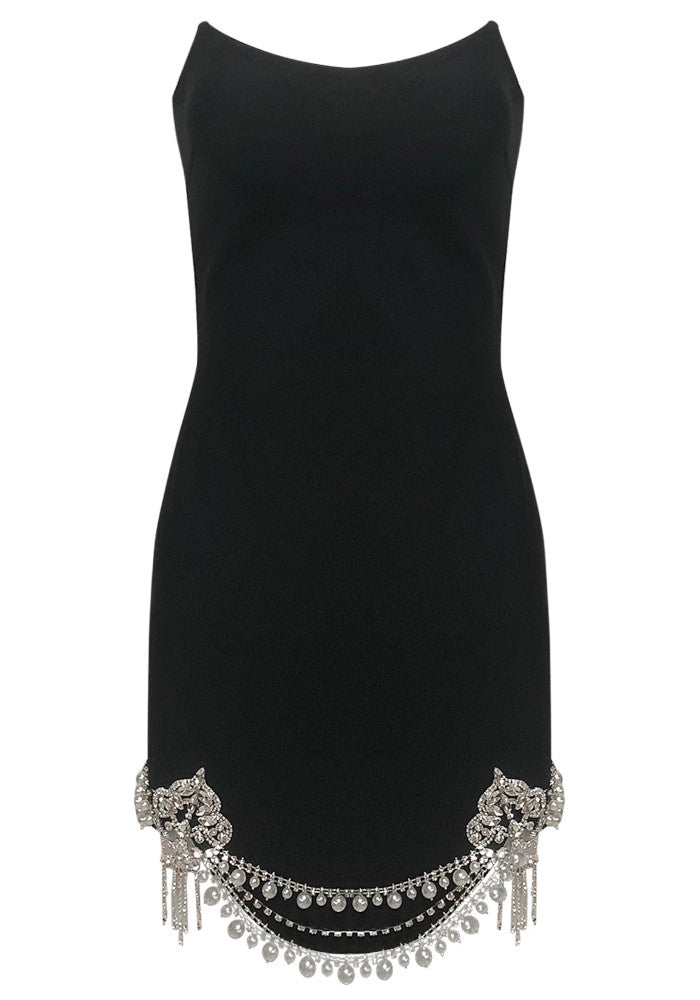 Strapless Crystal Hem Dress Black