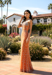 Strapless Crystal Maxi Dress Orange