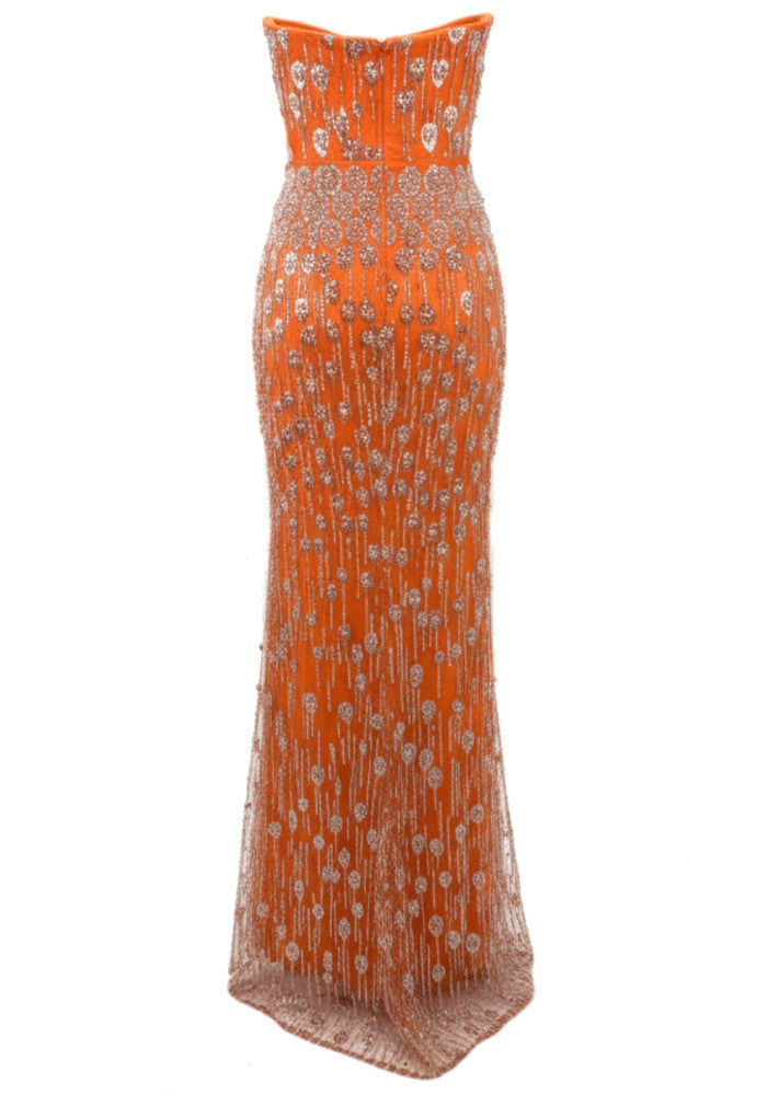 Strapless Crystal Maxi Dress Orange