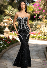 Strapless Crystal Maxi Dress Black