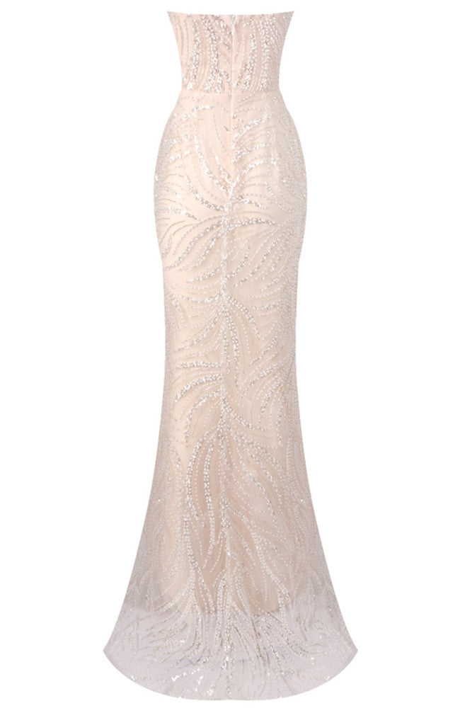Strapless Crystal Mermaid Maxi Dress Nude