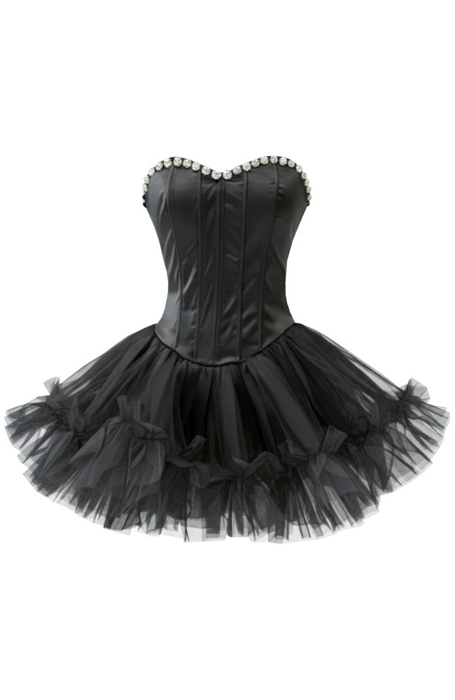 Strapless Crystal Mesh A Line Dress Black