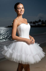 Strapless Crystal Mesh A Line Dress White