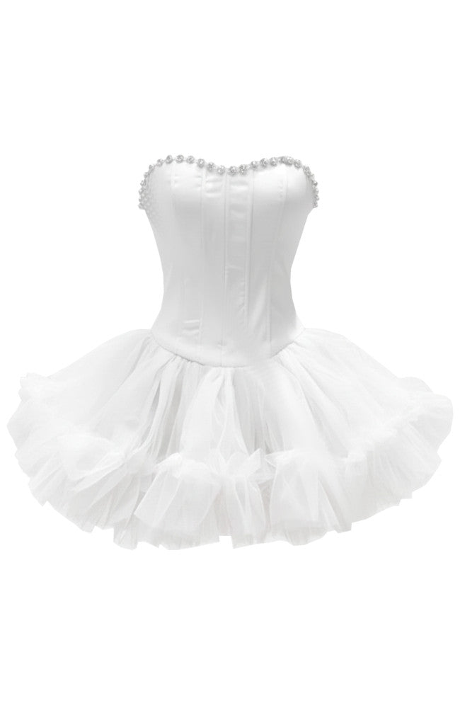 Strapless Crystal Mesh A Line Dress White