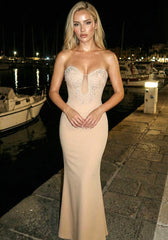 Strapless Crystal Pearl Detail Maxi Dress Nude