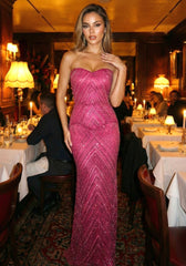 Strapless Crystal Sequin Maxi Dress Hot Pink
