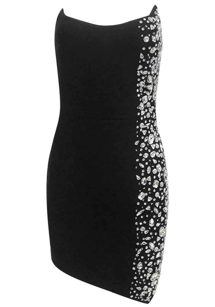 Strapless Crystal Side Dress Black
