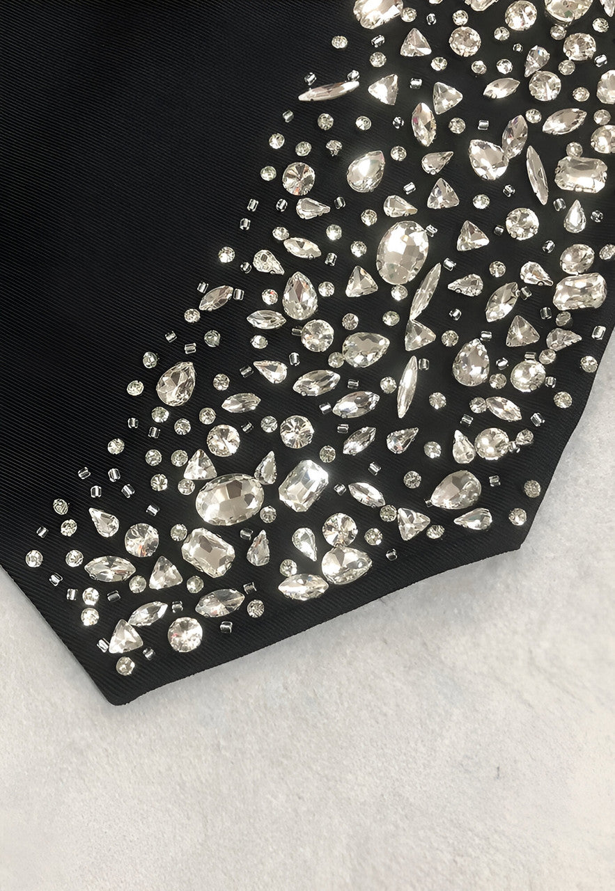 Strapless Crystal Side Dress Black