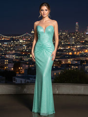 Strapless Crystal Sparkly Maxi Dress Green