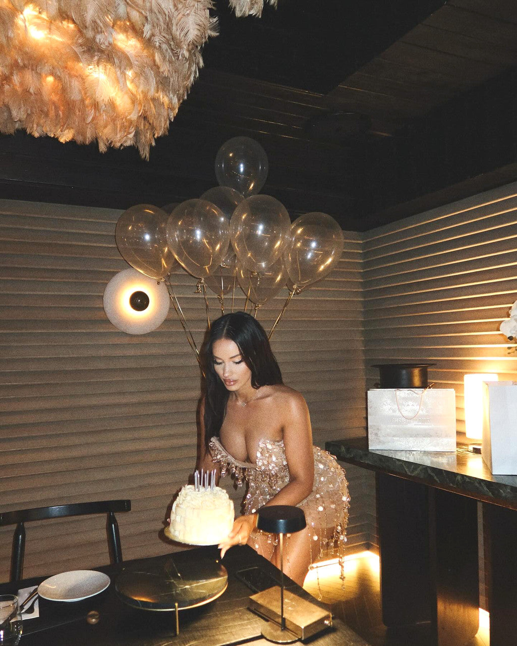 Strapless Crystal Tassel Dress Gold