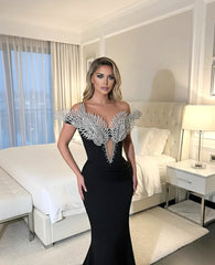 Strapless Crystal Wings Maxi Velvet Dress Black