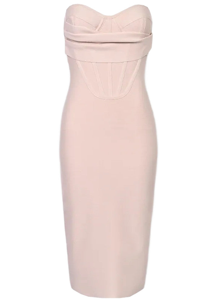 Strapless Bustier Midi Dress Nude Pink