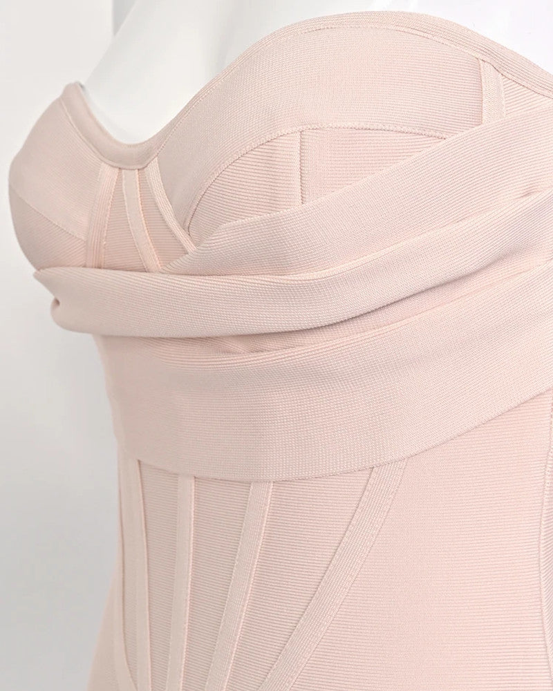 Strapless Bustier Midi Dress Nude Pink