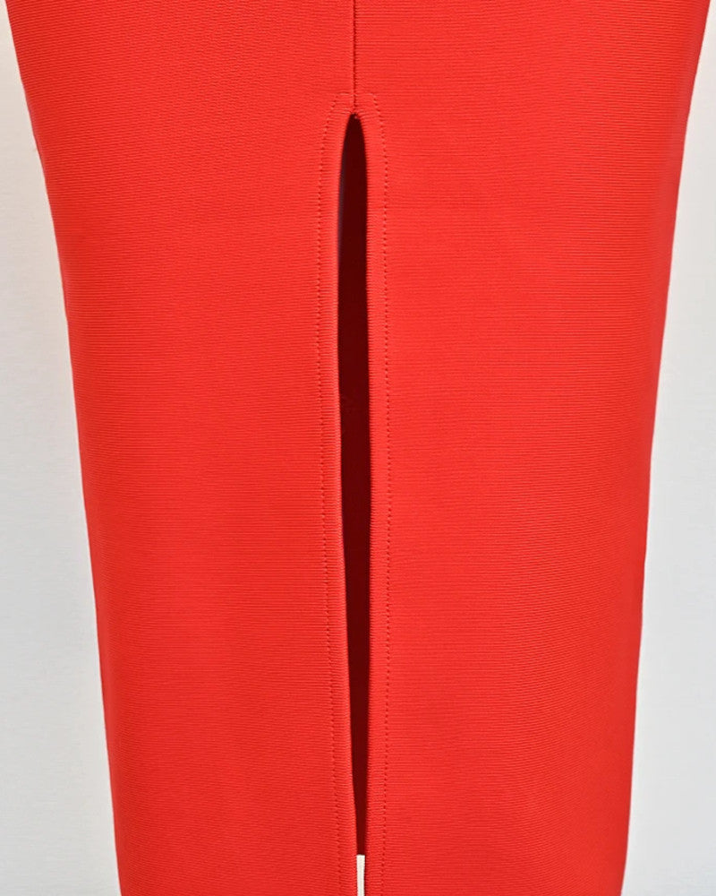 Strapless Bustier Midi Dress Red