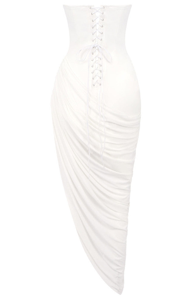 Strapless Draped Corset Maxi Dress White