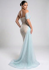 Strapless Draped Crystal Maxi Dress Green