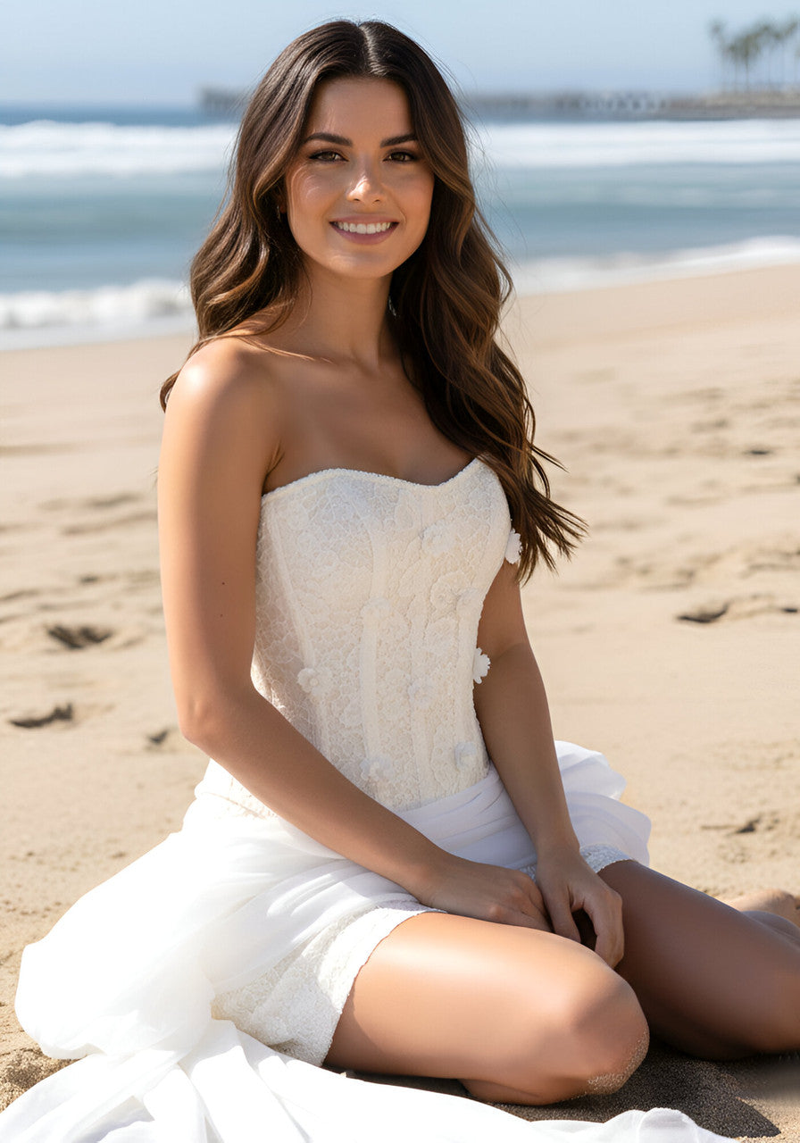Strapless Lace Corset Two Piece Dress White
