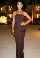 Strapless Draped Maxi Dress Brown