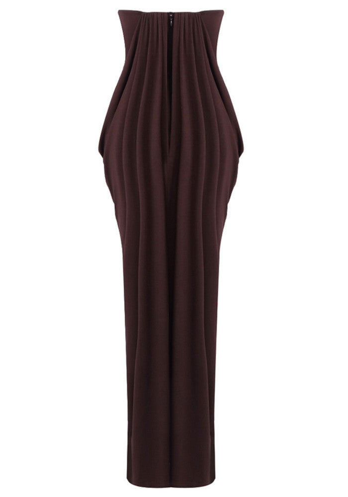 Strapless Draped Maxi Dress Brown
