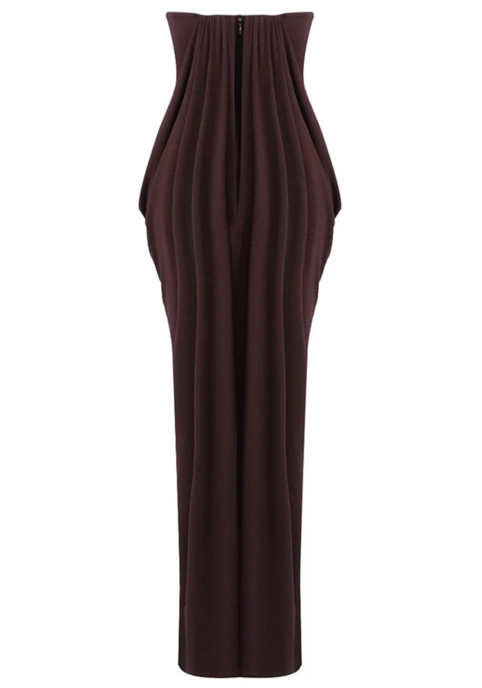 Strapless Draped Maxi Dress Brown