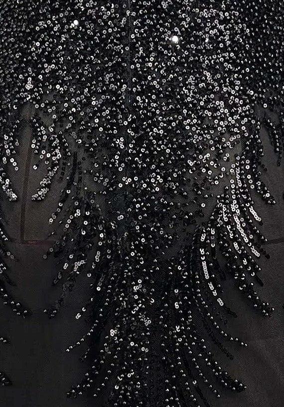 Strapless Draped Sequin Maxi Dress Black