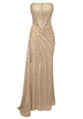 Strapless Sequin Draped Maxi Dress Gold