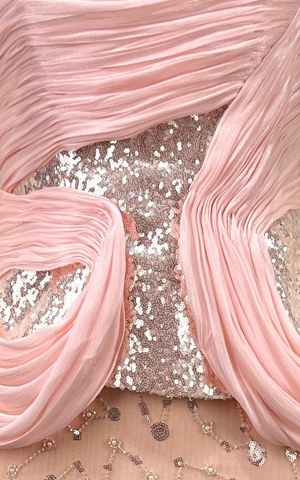 Strapless Draped Sequin Maxi Dress Pink