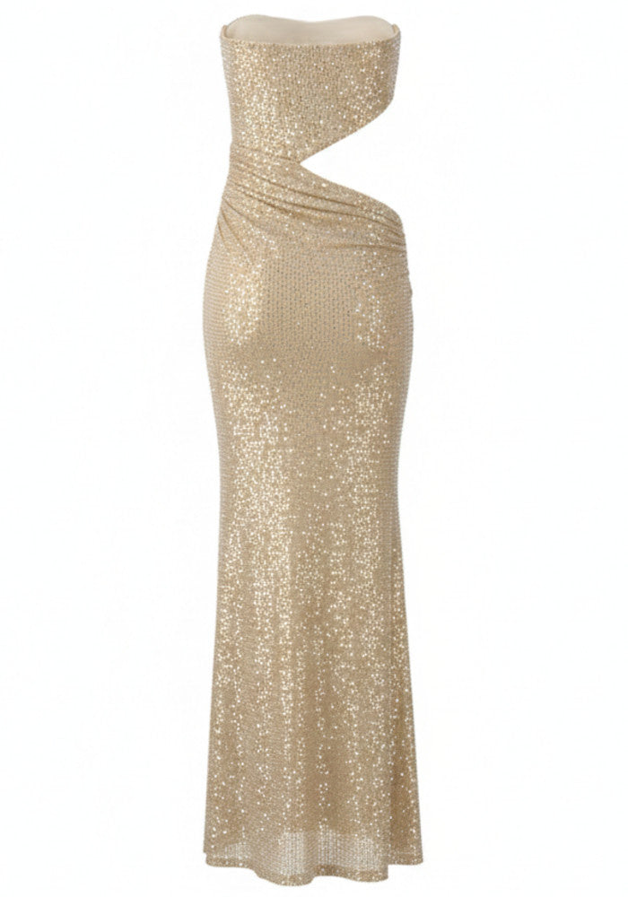 Strapless Sparkly Maxi Dress Nude