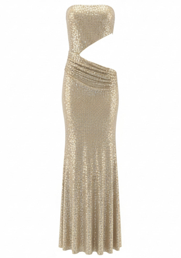Strapless Sparkly Maxi Dress Nude