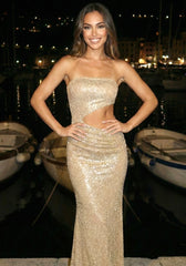 Strapless Sparkly Maxi Dress Nude