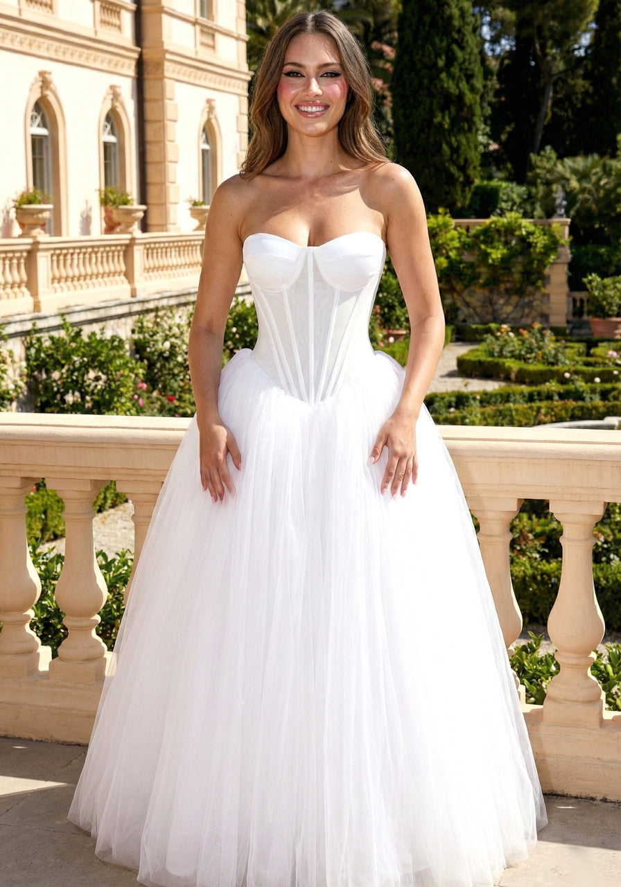 Strapless Corset A Line Maxi Dress White