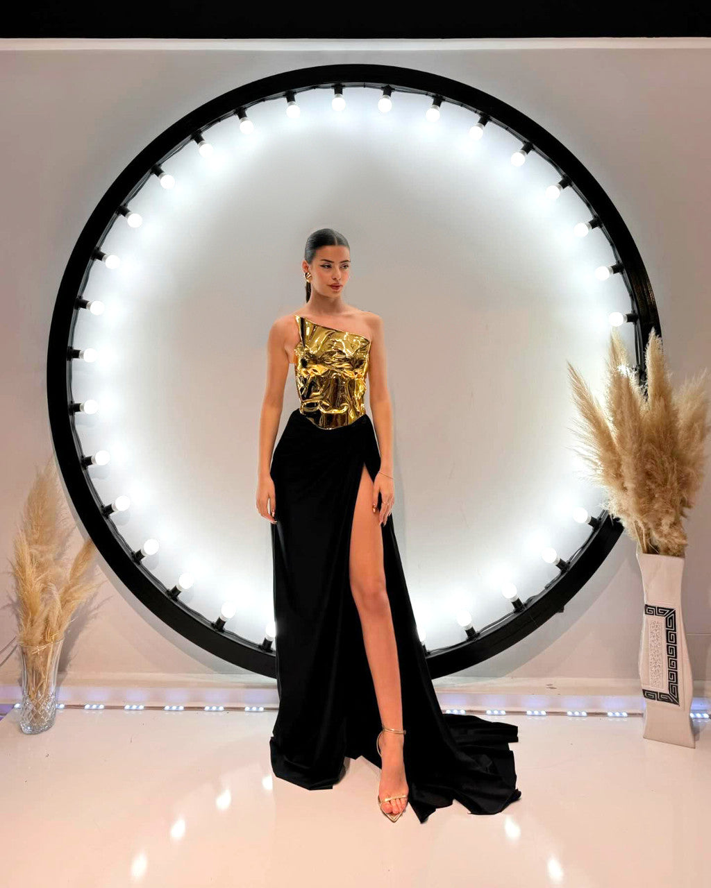 Strapless Two Piece Maxi Dress Gold Black