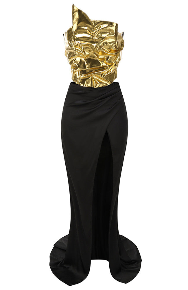 Strapless Two Piece Maxi Dress Gold Black