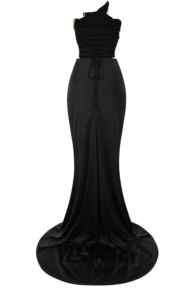 Strapless Two Piece Maxi Dress Gold Black