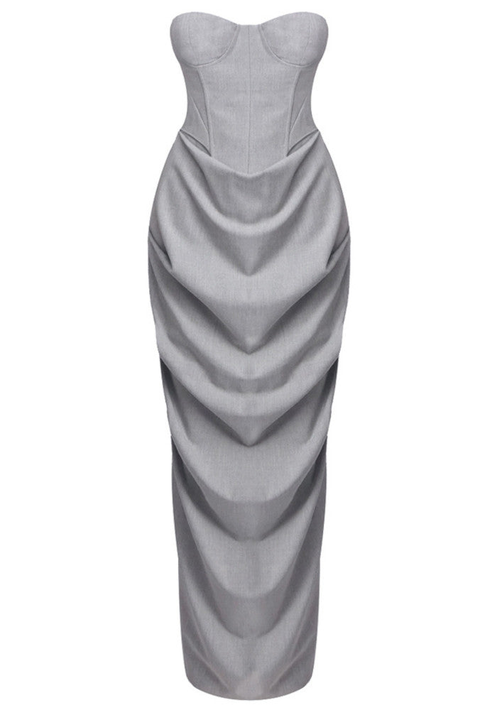Strapless Draped Two Piece Maxi Dress Grey