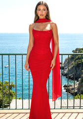 Strapless Draped Two Piece Maxi Dress Red