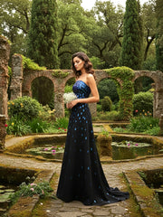Strapless Embellished A Line Maxi Dress Black