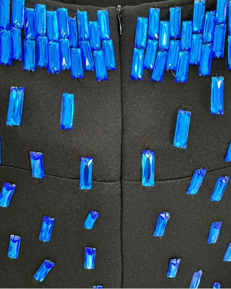 Strapless Embellished A Line Maxi Dress Black Blue