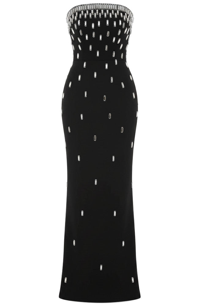 Strapless Embellished Detail Maxi Dress Black