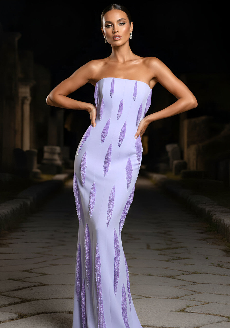 Strapless Embellished Maxi Dress Lavender
