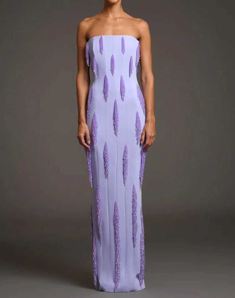 Strapless Embellished Maxi Dress Lavender