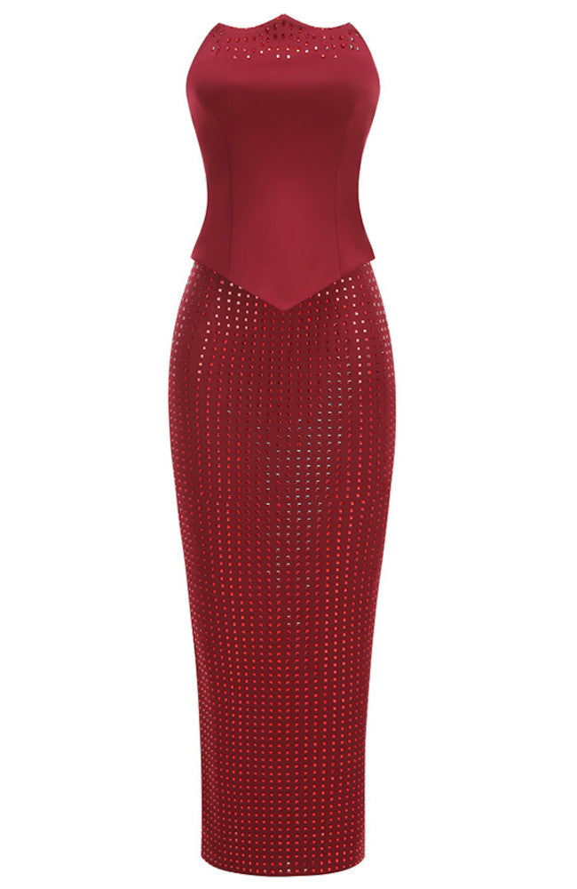 Strapless Embellished Two Piece Maxi Dress Red