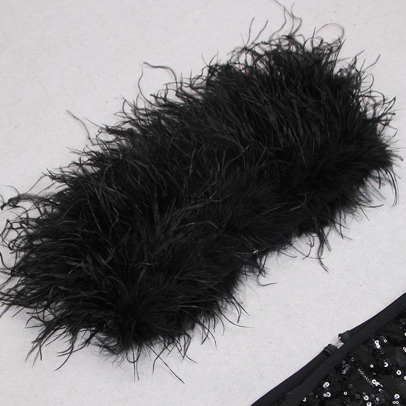 Feather Strapless Midi Two Piece Dress Black