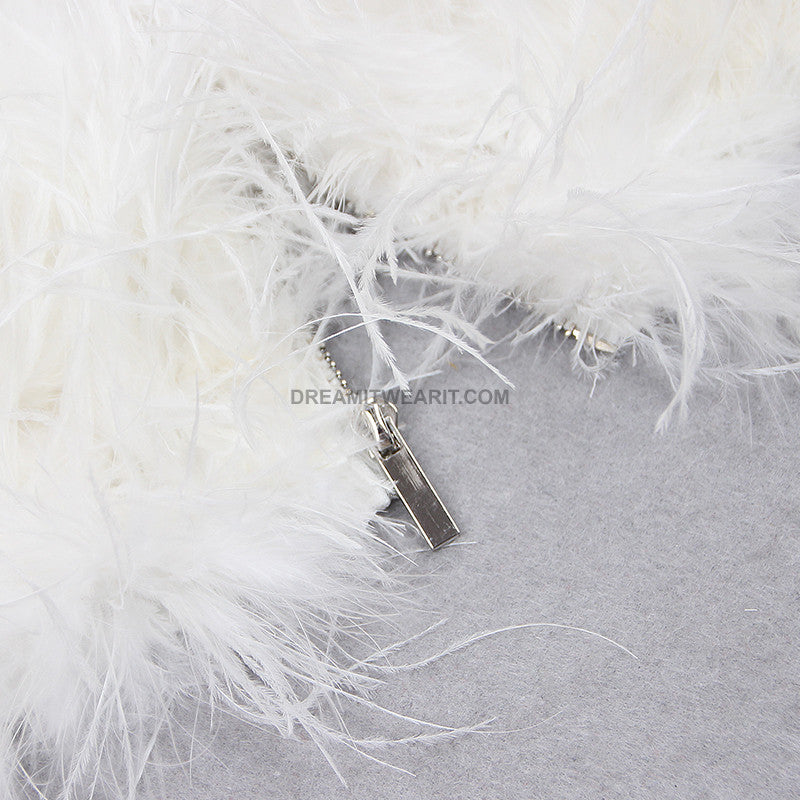 Feather Strapless Midi Two Piece Dress White