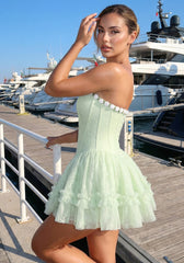 Strapless Floral Skater Dress Green