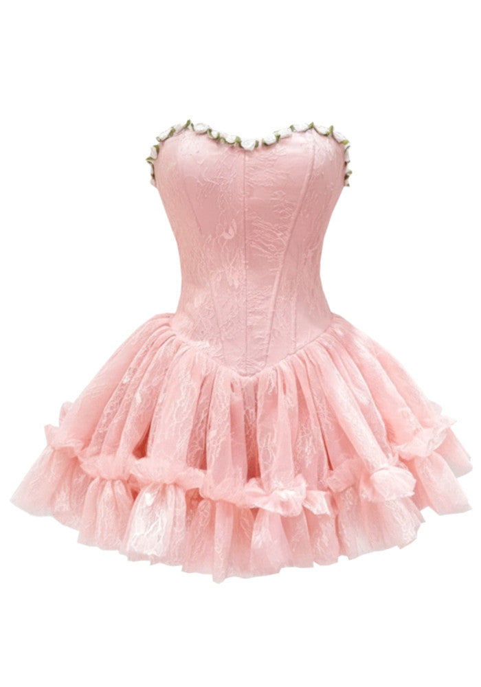 Strapless Floral Skater Dress Pink