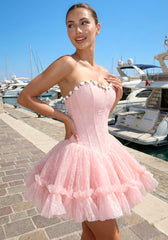 Strapless Floral Skater Dress Pink