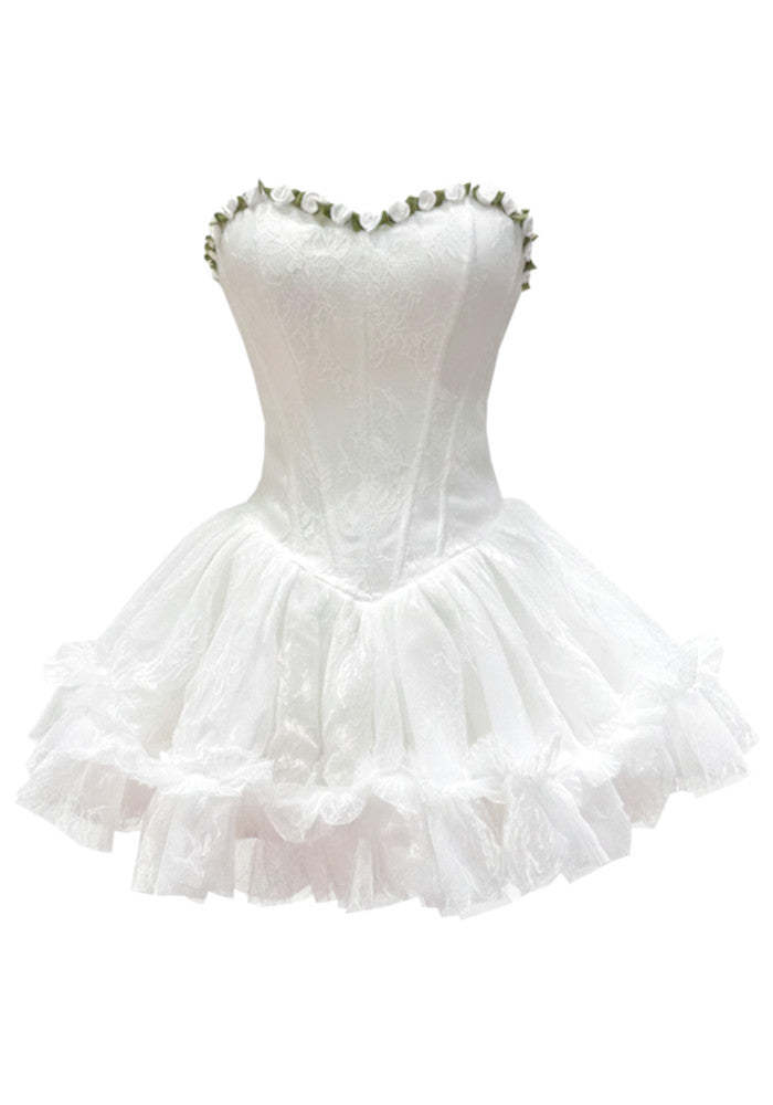 Strapless Floral Skater Dress White
