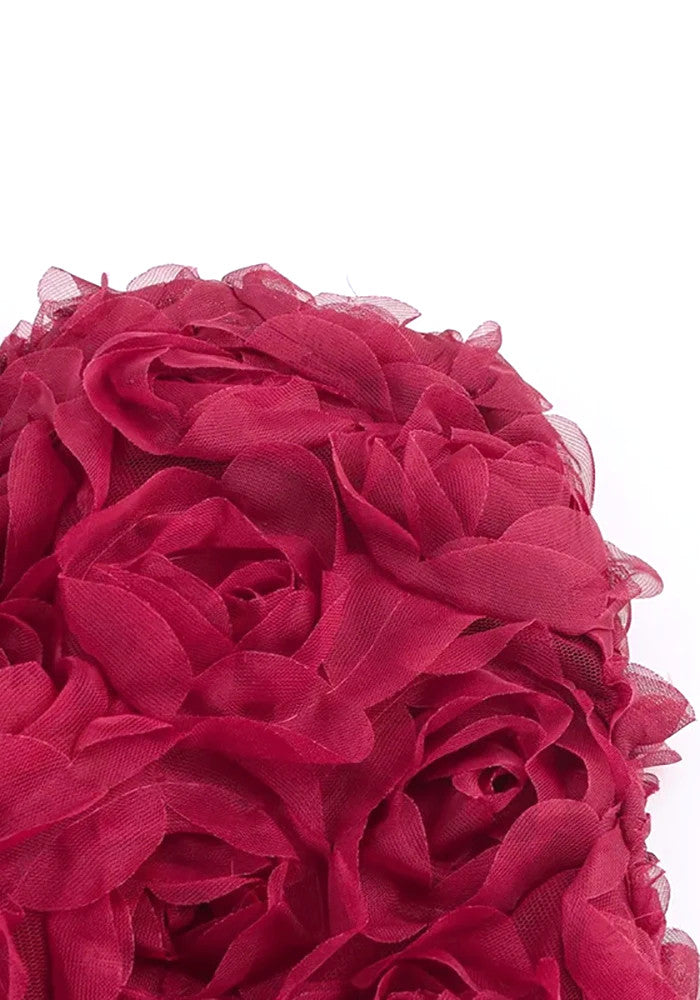 Strapless Floral A Line Midi Dress Red