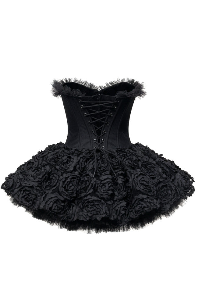 Strapless Petal Floral Corset A Line Dress Black